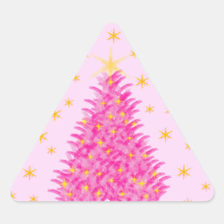 Pegatina Triangular Estrellas rosadas de árbol de Navidad