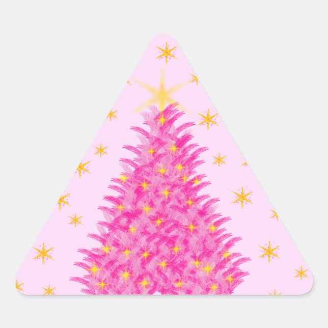 Pegatina Triangular Estrellas rosadas de árbol de Navidad (Anverso)