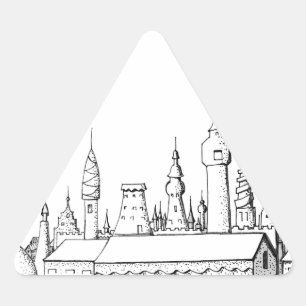 Pegatina Triangular fabulosa ciudad . arte . negro y blanco