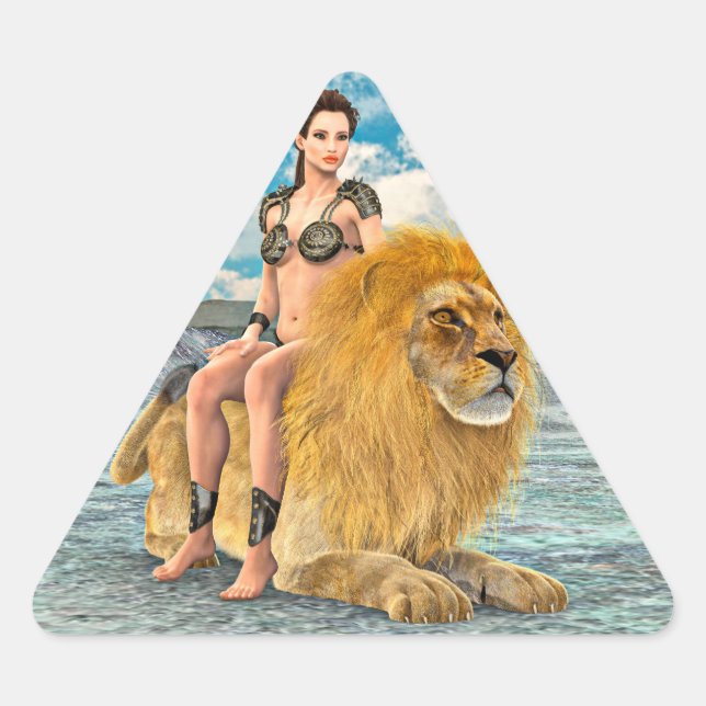 Pegatina Triangular Fantasía de la Reina León (Anverso)