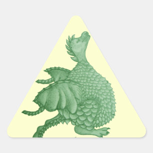 Pegatina Triangular fantasía mítica criatura dragón verde lindo