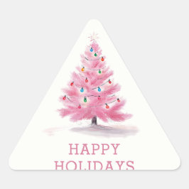 Pegatina Triangular Felices Fiestas Árbol de Navidad Rosa Moderno