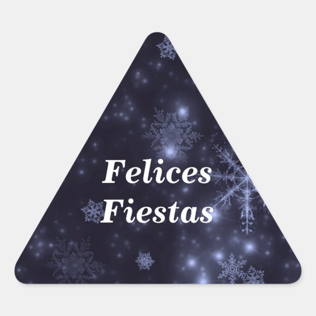Pegatina Triangular Felices Fiestas Snowflakes Pegatinas Azules Median (Anverso)