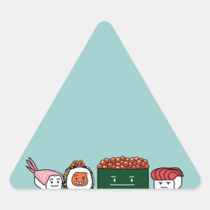 Pegatina Triangular Felices hermanos sushi arroceros salmón de camarón