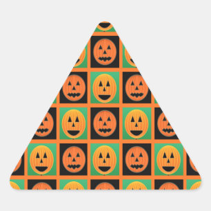Pegatina Triangular Felices rostros de calabaza de Halloween