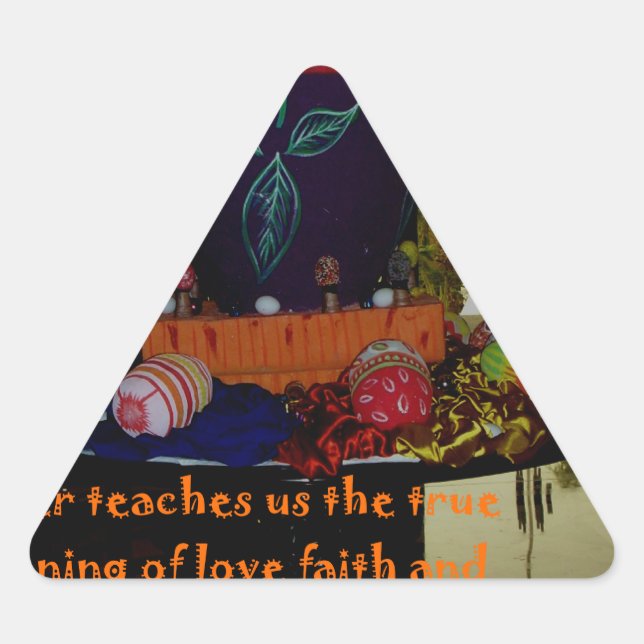 Pegatina Triangular Feliz amor de Pascua, fe y deseos de esperanza (Anverso)