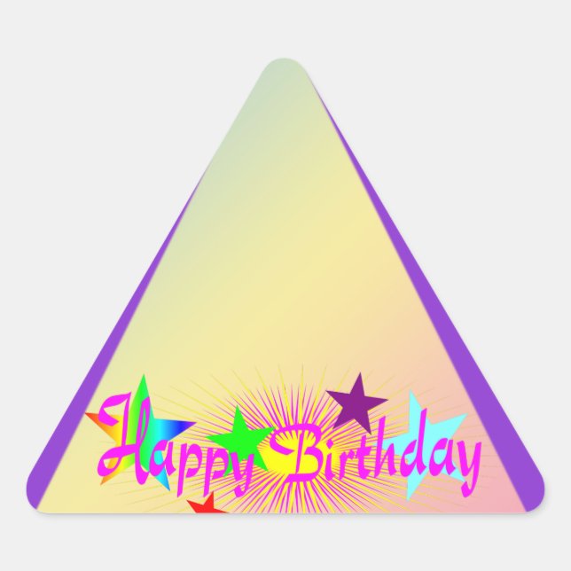 Pegatina Triangular Feliz cumpleaños y estrellas - (Anverso)