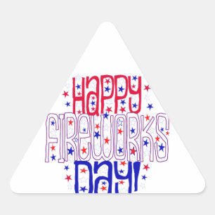 Pegatina Triangular ¡Feliz Día de los fuegos artificiales! Con estrell