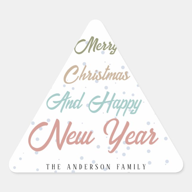 Pegatina Triangular Feliz Feliz Navidad Feliz Año Nuevo Triángulo (Anverso)
