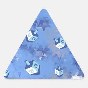 Pegatina Triangular Feliz Janucá Estrella Fugaz y Trompos de Hanukkah