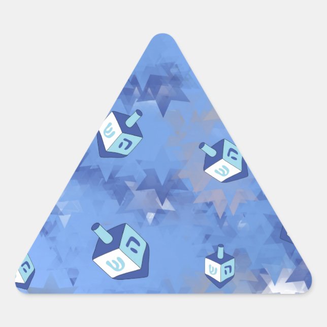 Pegatina Triangular Feliz Janucá Estrellas Fugaces y Dreidels (Anverso)