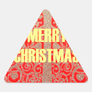 Pegatina Triangular Feliz Navidad Golden Red Nieve Purpurina Corazón A