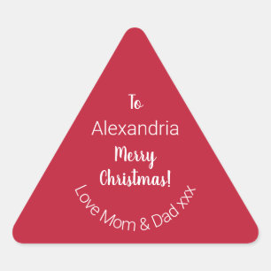 Pegatina Triangular Feliz Navidad personalizada de mamá y papá