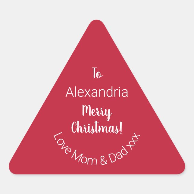 Pegatina Triangular Feliz Navidad personalizada de mamá y papá (Anverso)