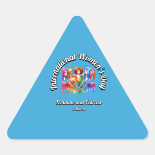 Pegatina Triangular Femenino e intrépido. Día Internacional de la Muje