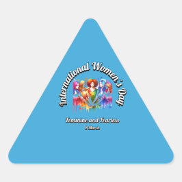 Pegatina Triangular Femenino e intrépido. Día Internacional de la Muje