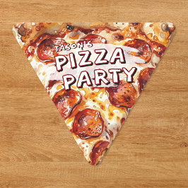 Pegatina Triangular Fiesta de Pizza Cumpleaños de Niños