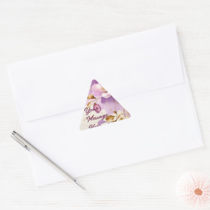Pegatina Triangular Floral de oro morado de bonito