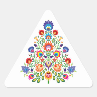 Pegatina Triangular Florales Encantados: Una Tapicería Yuletide de Fol