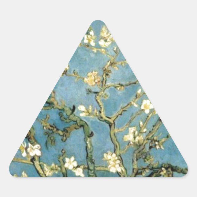Pegatina Triangular Floreciente árbol de almendros por Van Gogh (Anverso)