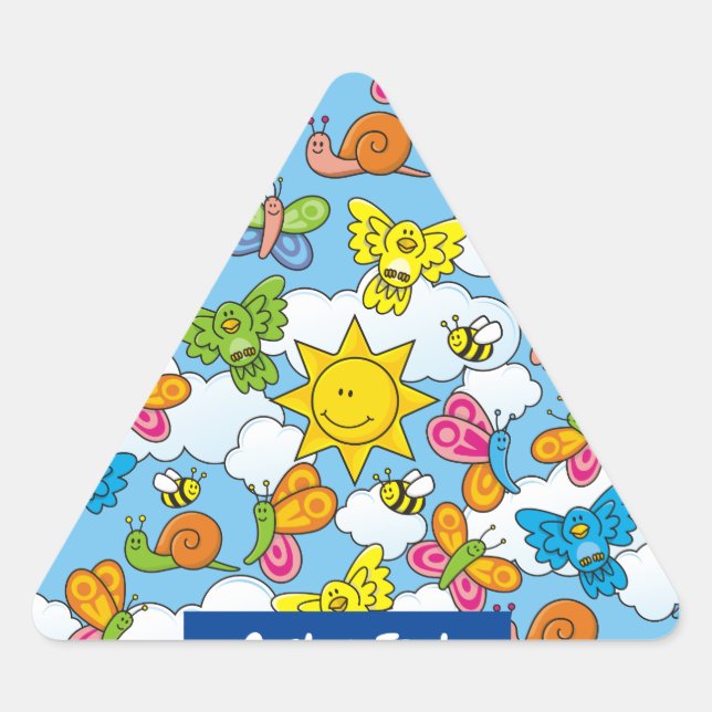 Pegatina Triangular Fondo de animales para bebés (Anverso)