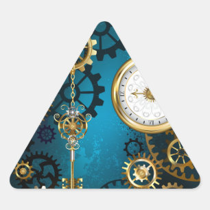 Pegatina Triangular Fondo turquesa de vapor con engranajes
