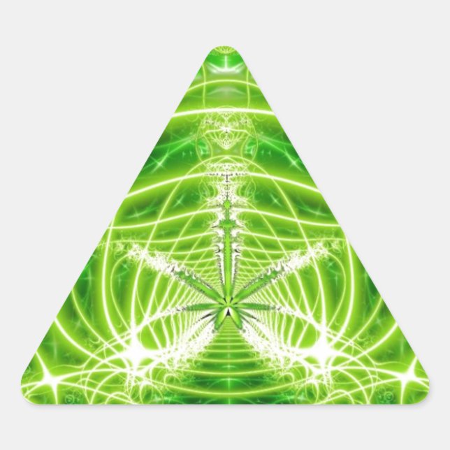 Pegatina Triangular Fractal de hoja verde (Anverso)