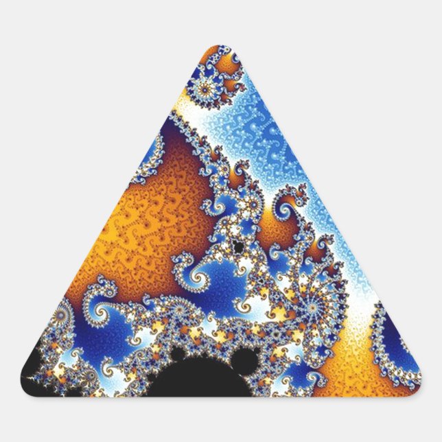Pegatina Triangular Fractal espiral doble azul de Mandelbrot (Anverso)