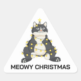 Pegatina Triangular Funny Festive Christmas Tuxedo Cat Animal Lover