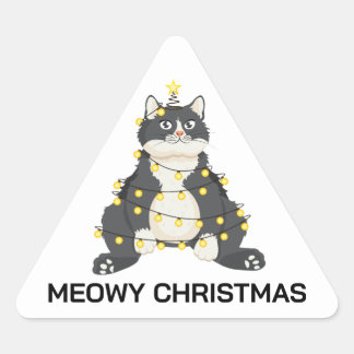 Pegatina Triangular Funny Festive Christmas Tuxedo Cat Animal Lover