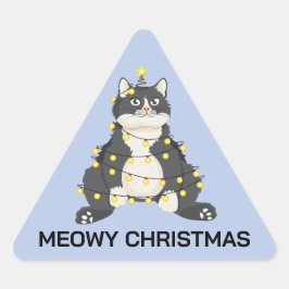 Pegatina Triangular Funny Festive Christmas Tuxedo Cat Animal Lover