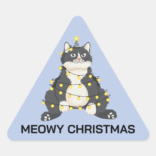 Pegatina Triangular Funny Festive Christmas Tuxedo Cat Animal Lover (Anverso)
