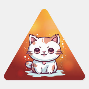 Pegatina Triangular Gato adorable al estilo Kawaii Clipart