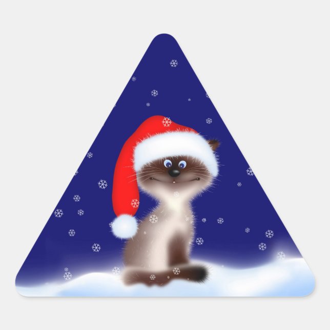 Pegatina Triangular Gato en Santa Hat (Anverso)
