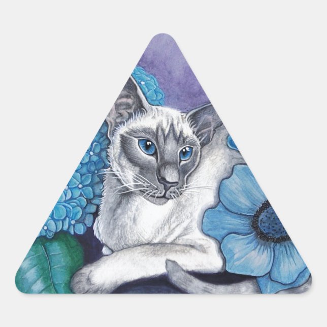 Pegatina Triangular Gato Siamés De Punto Azul (Anverso)