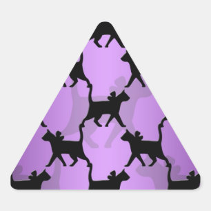 Pegatina Triangular Gatos Negros Patrón sobre Morado