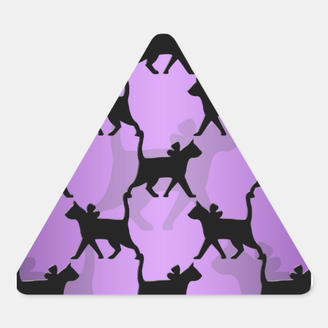 Pegatina Triangular Gatos Negros Patrón sobre Morado (Anverso)