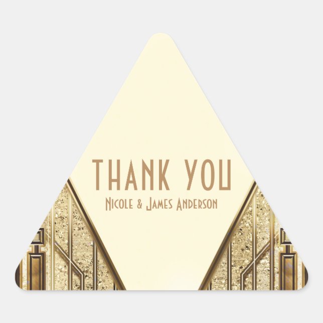 Pegatina Triangular Gatsby Glam Boda del Art Deco de Cream Ivory Gold  (Anverso)