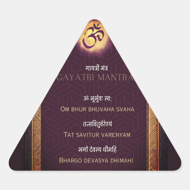 Pegatina Triangular Gayatri Mantra Sanskrit e inglés (Anverso)
