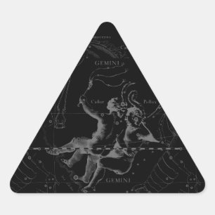 Pegatina Triangular Gemini Constellation Map Hevelius 1690 on Black