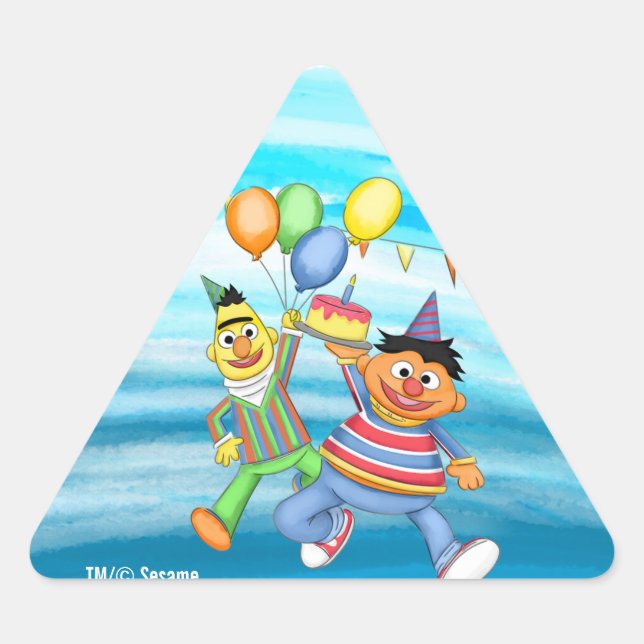Pegatina Triangular Globos de Bert y Ernie Birthday (Anverso)