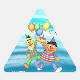 Pegatina Triangular Globos de Bert y Ernie Birthday