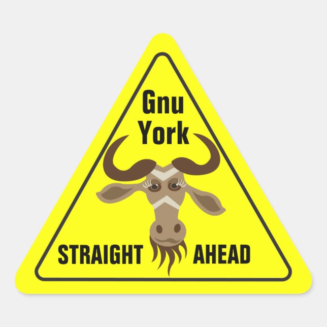 Pegatina Triangular Gnu Stuff_road sign_Gnu York justo por delante (Anverso)
