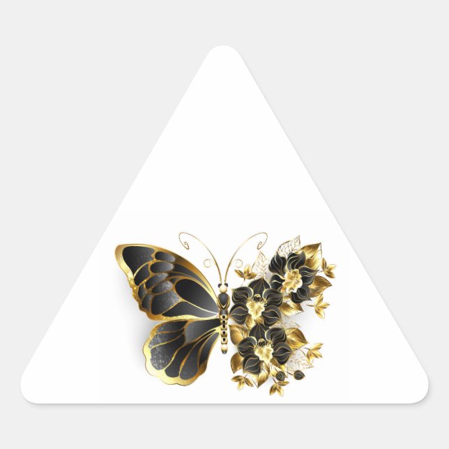 Pegatina Triangular Gold Flower Butterfly with Black Orchid (Anverso)