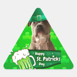 Pegatina Triangular Gorra de Bulldog Cute Pit St. Patrick's Day w Clov