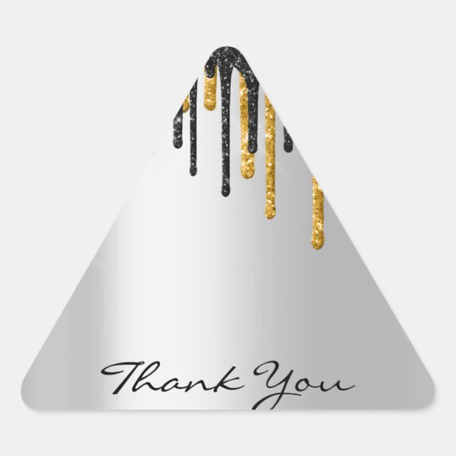 Pegatina Triangular Gracias Boda Silver Gray Gold Drips (Anverso)