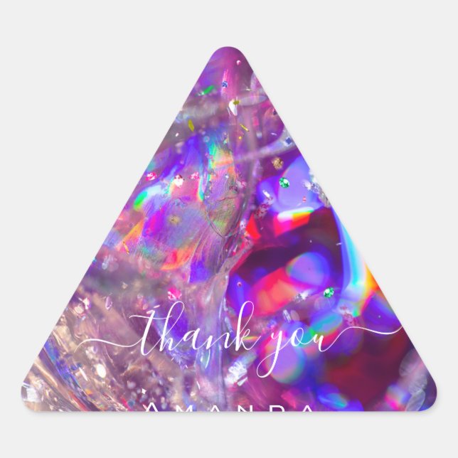 Pegatina Triangular Gracias Nombre 16ª Bridal PurpleHolograph Crystal (Anverso)