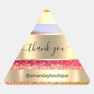 Pegatina Triangular Gracias Personalizado de compras Purpurina Triángu