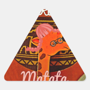 Pegatina Triangular Graciosa jirafa con texto fresco Hakuna Matata Dis
