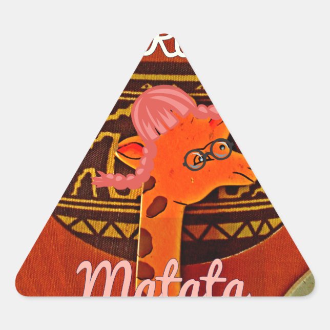 Pegatina Triangular Graciosa jirafa con texto fresco Hakuna Matata Dis (Anverso)